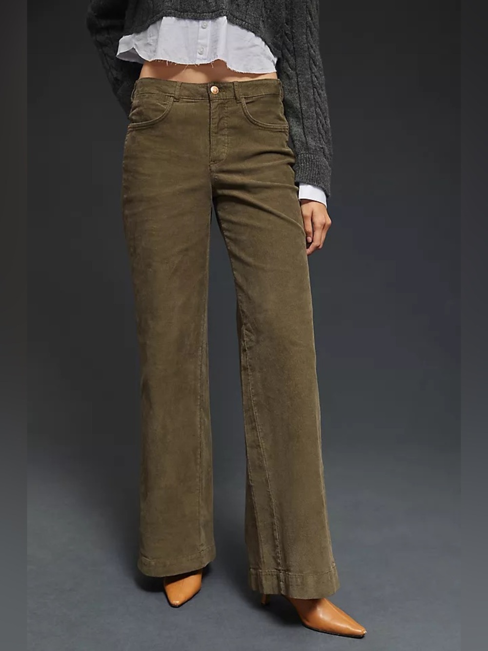 Anthropologie Wide Leg Green Corduroy Pants Size 27P